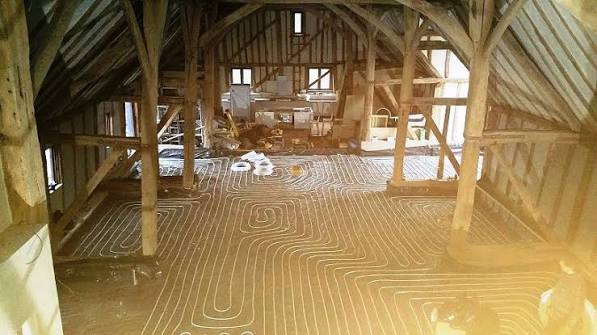 Underfloor heating installation during The Barn restoration